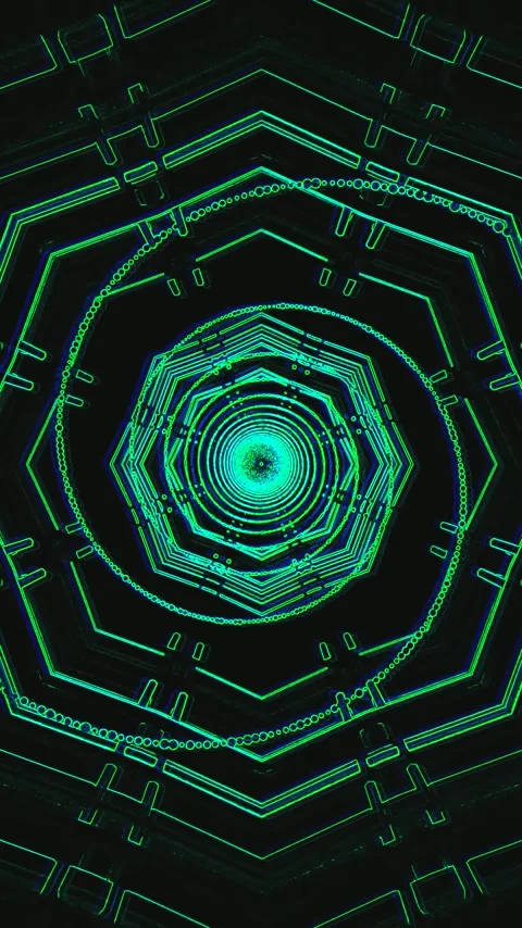 Seamless tunnel video loop with vibrant green lines and patterns creating a.. Stock Footage 321568092