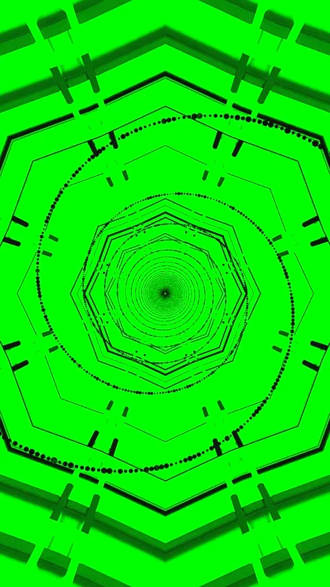 Seamless tunnel video loop with vibrant green geometric patterns for visual.. Stock Footage 321571892