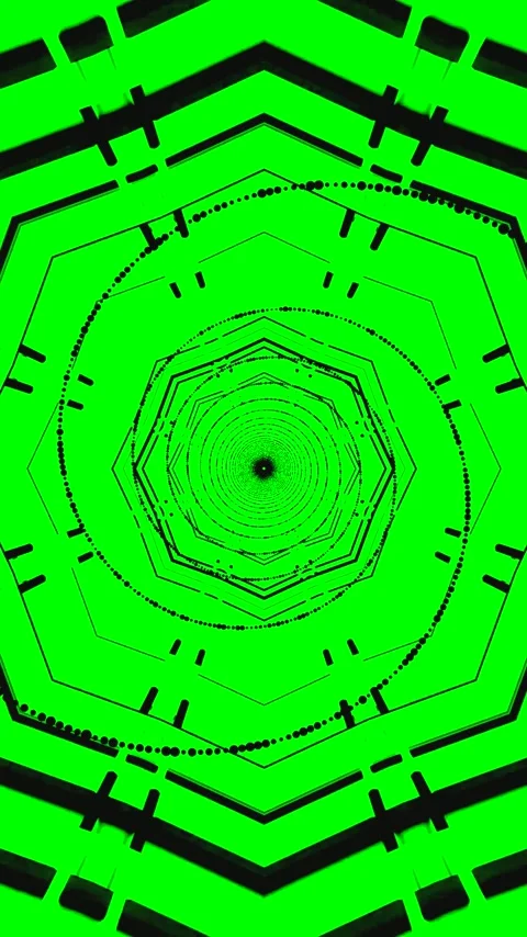 Seamless tunnel video loop with vibrant green patterns and geometric shapes.. Stock Footage 321573948