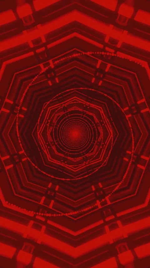 Seamless tunnel video loop with vibrant red geometric patterns creating an .. Видео 321575572