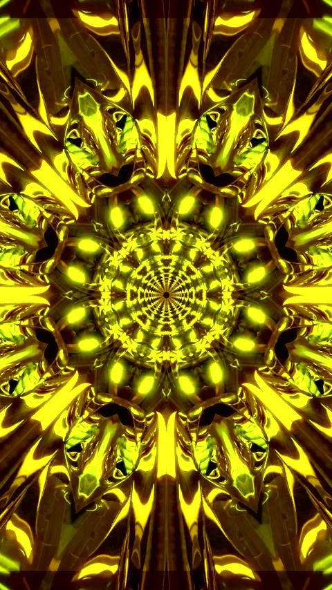 Seamless tunnel video vj loop screensaver with vibrant golden patterns and .. Video stock 321263420