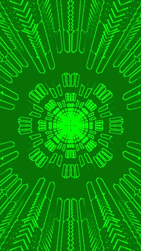 Seamless tunnel video vj loop screensaver with vibrant green patterns Video stock 321571528