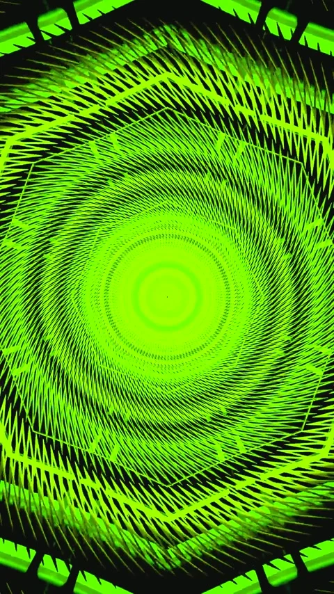 Seamless tunnel video vj loop screensaver featuring vibrant green patterns .. Video stock 321573749
