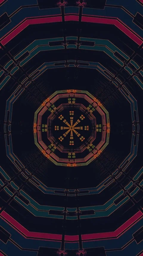 Seamless tunnel video vj loop screensaver with vibrant patterns and colors .. Stock Footage 321574032