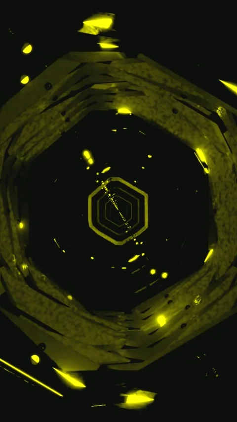 Seamless tunnel visual loop screensaver featuring vibrant yellow hexagonal .. Stock Footage 321572070
