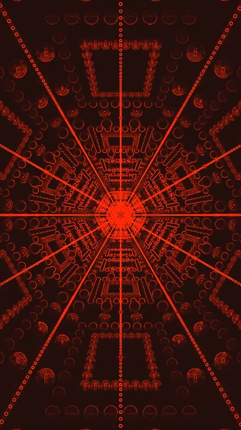 Seamless tunnel vj loop screensaver with dynamic red patterns and 3D depth .. Video stock 321563257