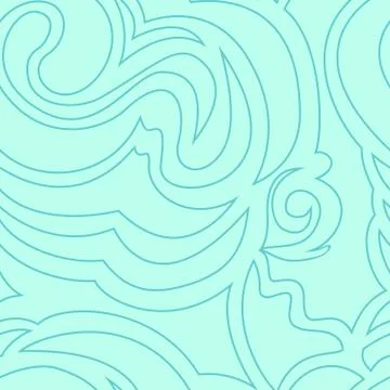 Seamless turquoise texture of spirals and curls in a linear style. Marine Stock Illustration