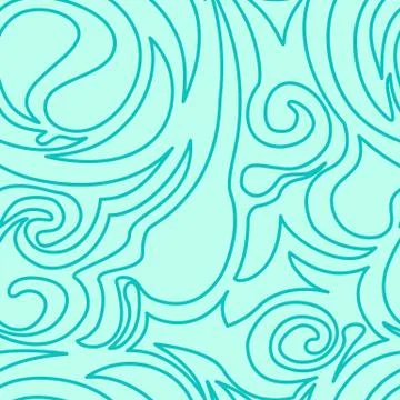Seamless turquoise texture of spirals and curls in a linear style. Marine Illustration
