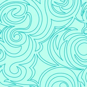 Seamless turquoise texture of spirals and curls in a linear style. Marine Stock Illustration