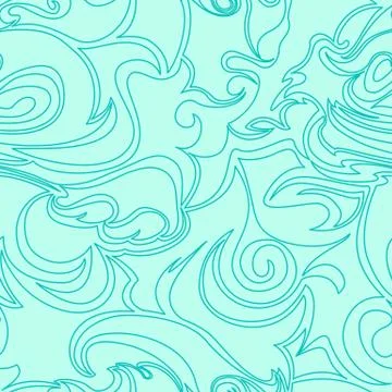 Seamless turquoise texture of spirals and curls in a linear style. Marine Illustrazione stock