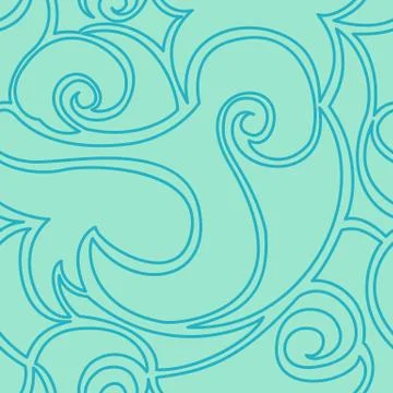 Seamless turquoise vector pattern of spirals and waves. The texture in a linear Illustration