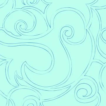 Seamless turquoise vector pattern of spirals and waves. The texture in a linear Illustrazione stock
