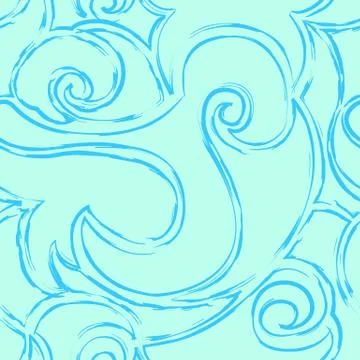Seamless turquoise vector pattern of spirals and waves. The texture in a linear Stock Illustration