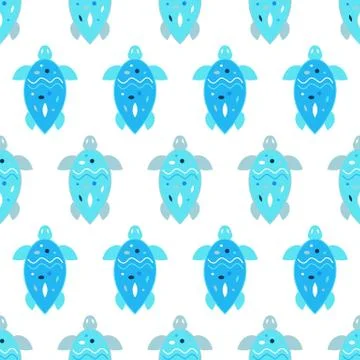 Seamless turtle symbol background. Vector blue and white pattern 스톡 일러스트