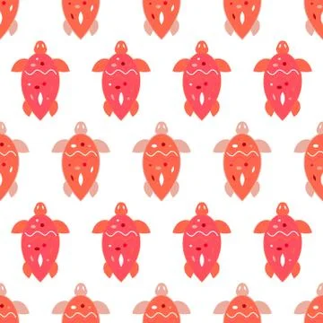 Seamless turtle symbol background. Vector red pink and white pattern Stock Illustration