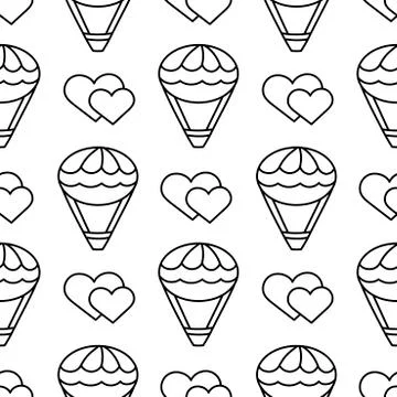 Seamless two-tone pattern with balloon flight and hearts. Flat illustration Stock Illustration