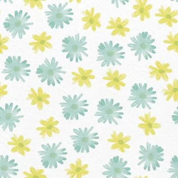 Seamless twotone daisy blossom pattern on white background, greeting card or  Stock Illustration