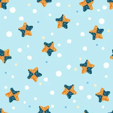 Seamless twotone star glitter pattern on blue background , wink vector patter Stock Illustration