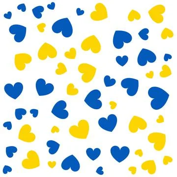 Seamless Ukraine pattern with blue and yellow simple hearts on white background Stock Illustration