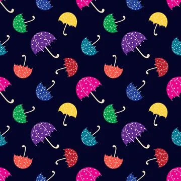 Seamless umbrella pattern on dark blue background. vector illustration Stock Illustration