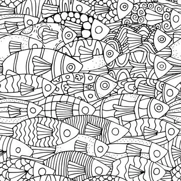 Seamless Underwater Pattern with black and white tropical fish. Exotic fish. Stock Illustration