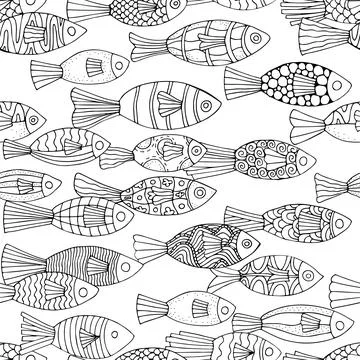 Seamless Underwater Pattern with black and white tropical fish. Exotic fish. Stock Illustration