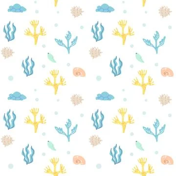 Seamless underwater pattern: coral and seaweed design in pastel colors Stock Illustration