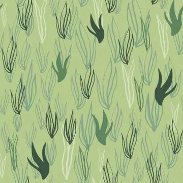 Seamless underwater pattern with outline silhouettes. Olive and green color t Stockillustratie