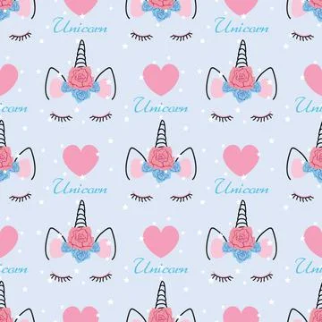 Seamless Unicorn head pattern on pastel purple pattern Illustrazione stock