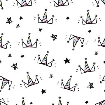 Seamless Unicorn Horn Crowns Pattern. Kids fashion textile Stock Illustration