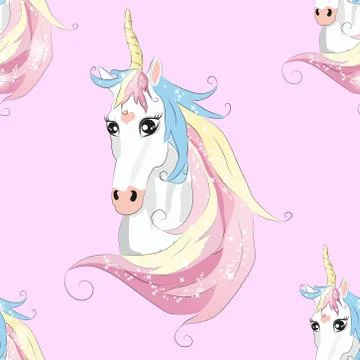 Seamless unicorn pattern with hearts and stars. Stock Illustration
