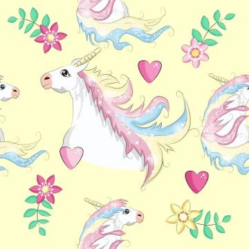 Seamless unicorn pattern with hearts and stars. イラスト素材
