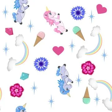 Seamless unicorn pattern - vector background in fantasy theme Stock Illustration