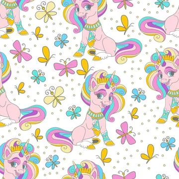 Seamless unicorns pattern on a white background Stock Illustration