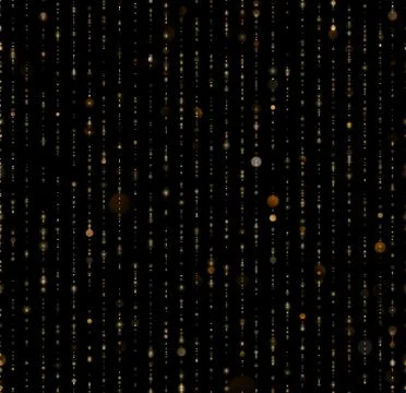 Seamless unique gold rain bokeh on black background. Glitter threads of curtain Stock Illustration