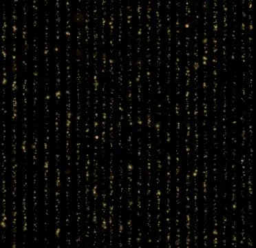Seamless unique gold rain bokeh on black background. Glitter threads of curtain Stock Illustration