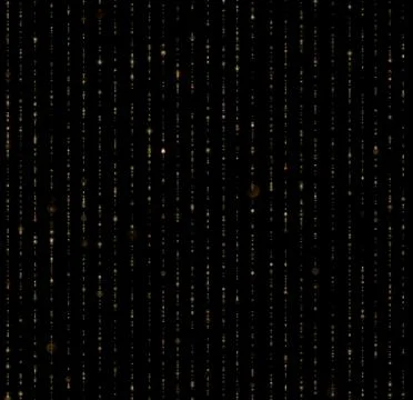 Seamless unique gold rain bokeh on black background. Glitter threads of curtain Stock Illustration