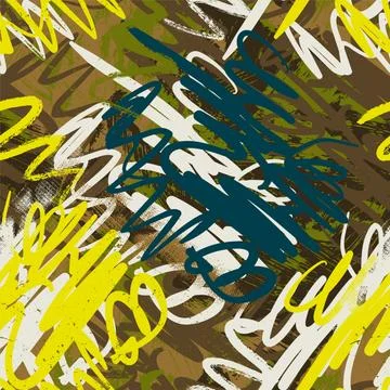 Seamless urban abstract unusual pattern with wave chaoric lines, grunge spots Stock Illustration