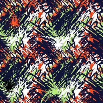 Seamless urban abstract unusual pattern with wave chaoric lines, grunge spots Stock Illustration