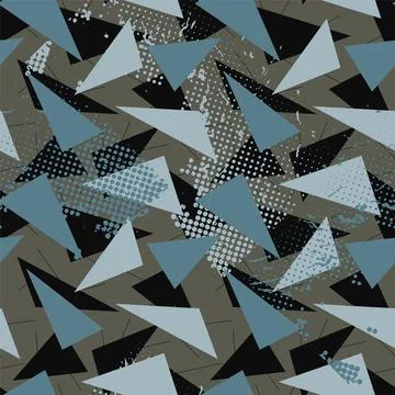 Seamless urban pattern with chaotic triangle shapes and grunge spots Stock Illustration