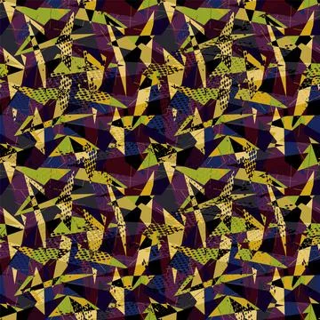 Seamless urban pattern with chaotic triangle shapes and grunge spots Stock Illustration