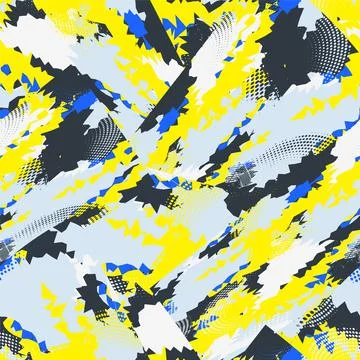 Seamless urban pattern with triangle curved geometry elements and grunge spots Stock Illustration