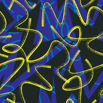Seamless urban pattern with wave grunge lines and curved geometry elements Illustrazione stock