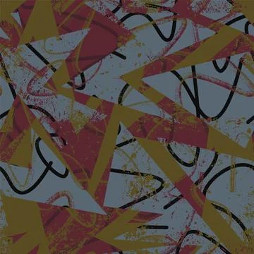 Seamless urban pattern with wave grunge lines and curved geometry elements イラスト素材