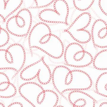 Seamless valentine day pattern background with doodle red chain heart Stock Illustration
