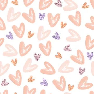 Seamless valentine day pattern background with doodle glitter and paint heart Stock Illustration