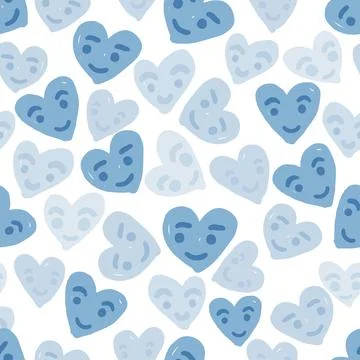 Seamless valentine day pattern background with blue heart and smile face , va Stock Illustration