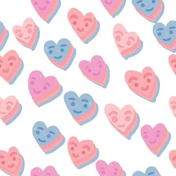 Seamless valentine day pattern background with cute heart and smile face , va Stock Illustration