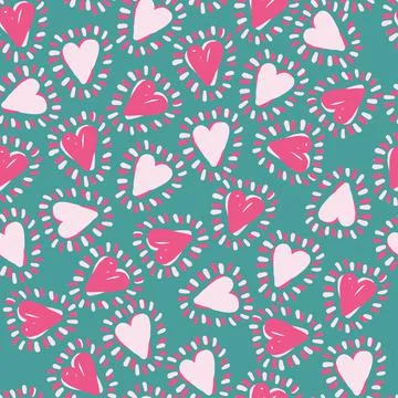 Seamless valentine day pattern background with doodle heart like a sunny , va Stock Illustration
