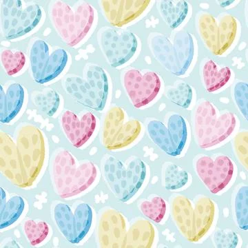 Seamless valentine day pattern background with mixed colourful hand draw hear Stock Illustration